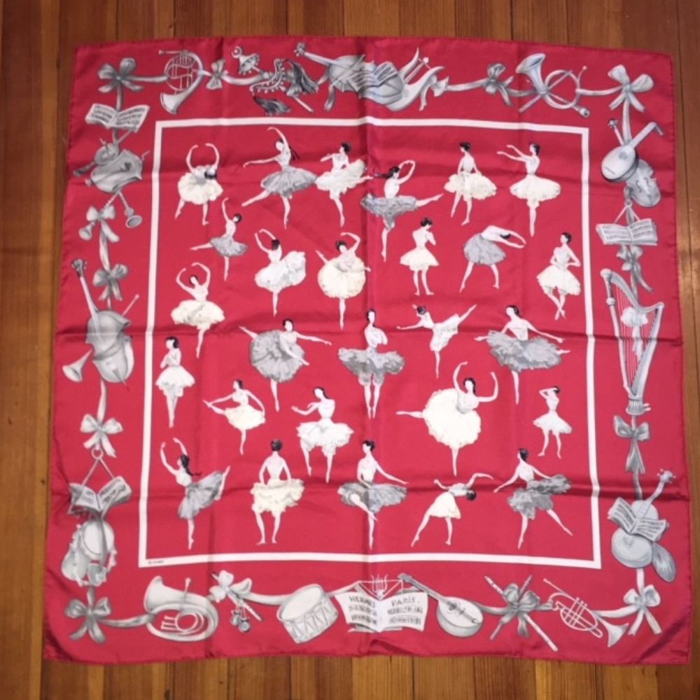 Hermes La Danse Twill Red Silk Scarf